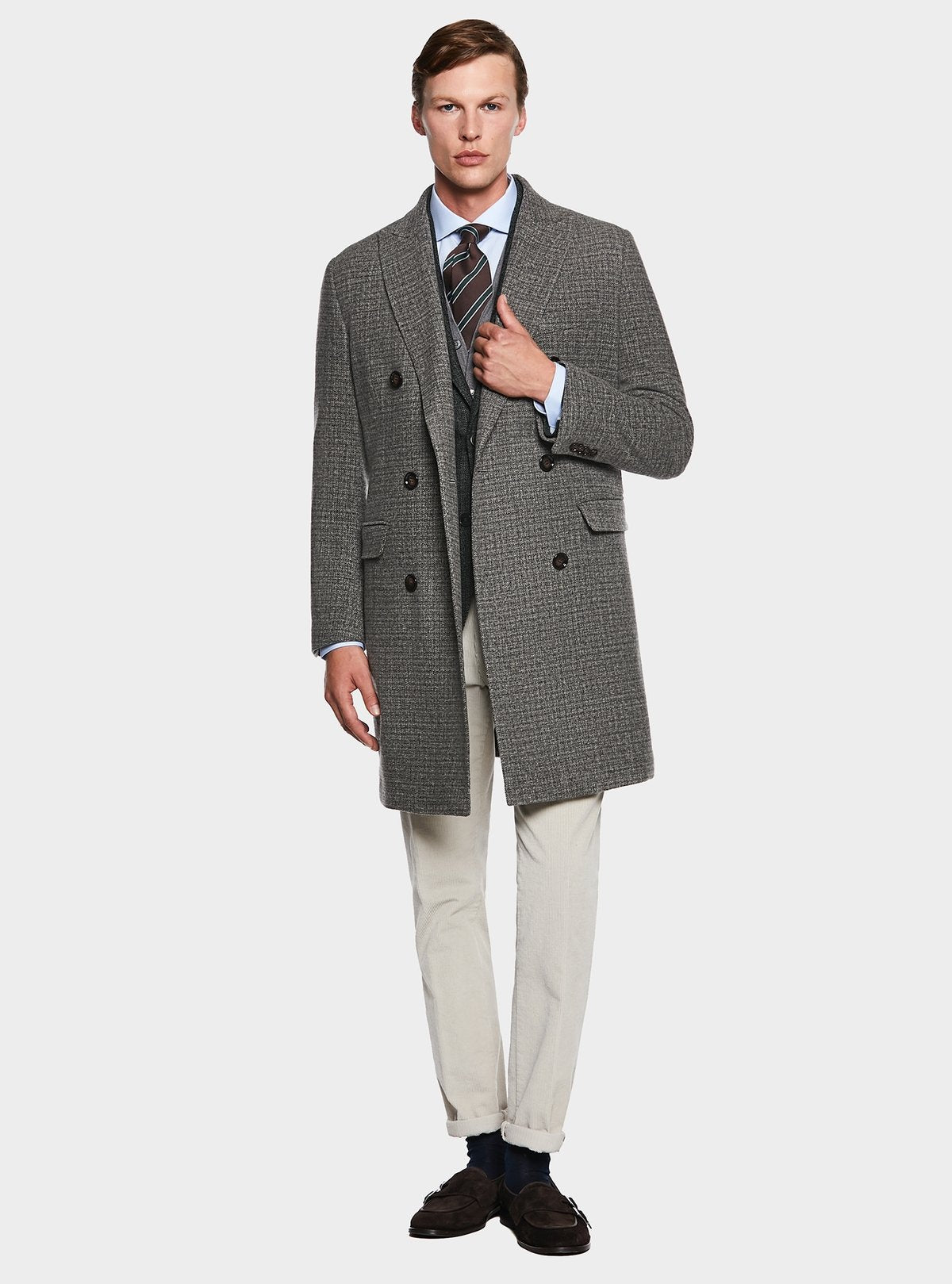 Zweireihiger strukturierter Wollmantel