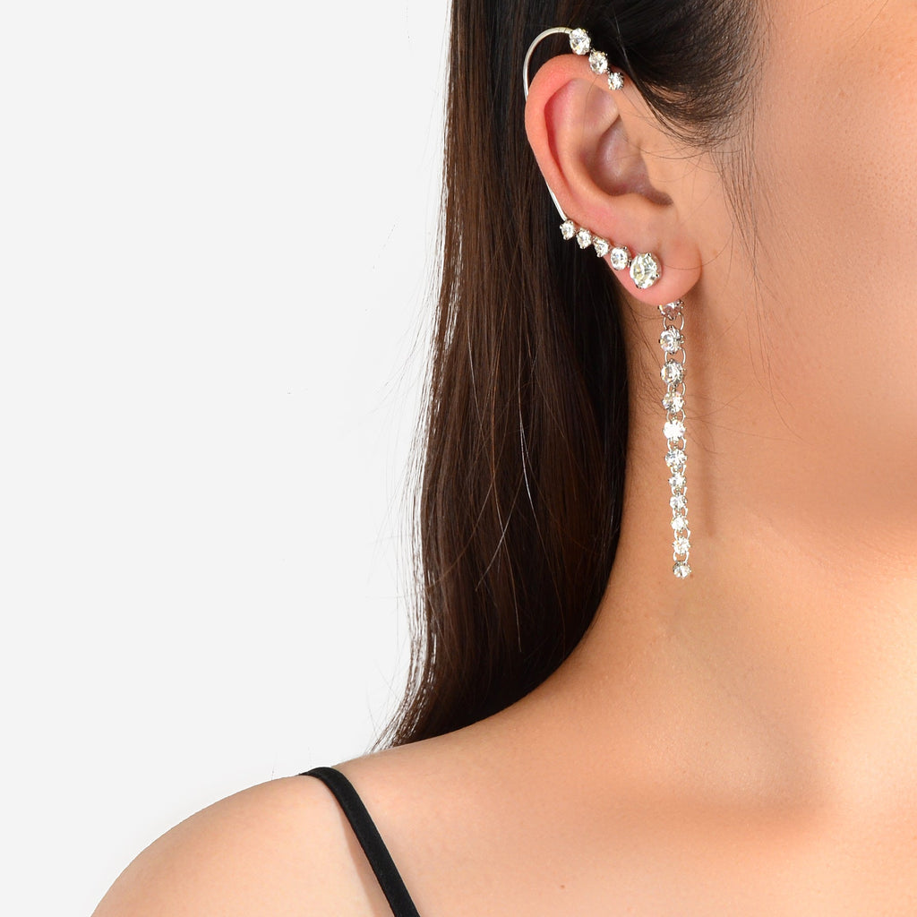 1 Stück Luxus Knorpel Schmuck Vollbesetzter Strass Langer Ear Cuff Knorpel Ohrring