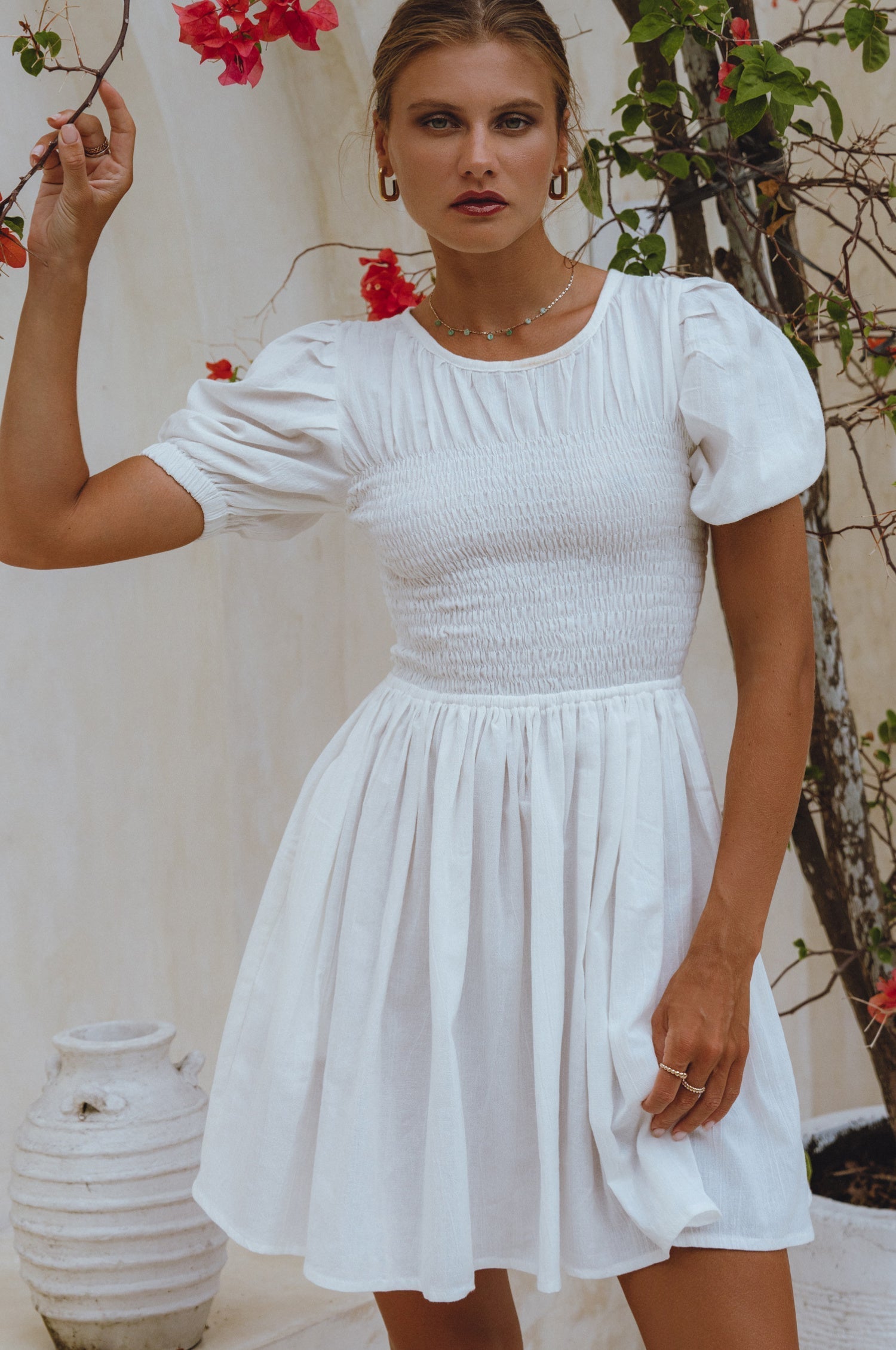 Elodie Smocked Leinen Mini Kleid