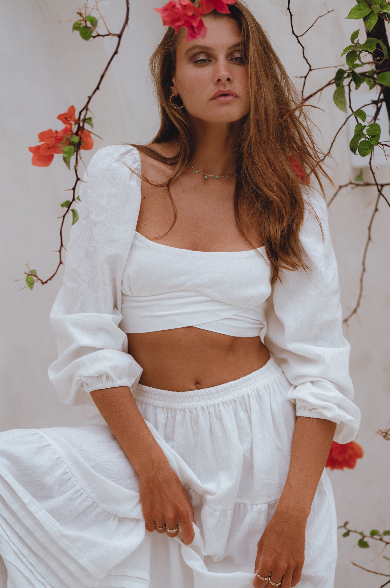 Helsa Langarm Leinen Top