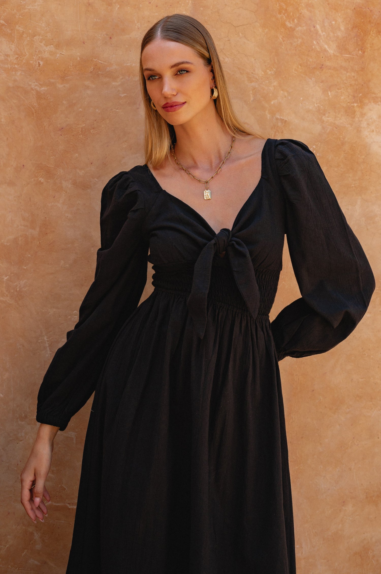 Narcisa Puffärmel Leinen Kleid