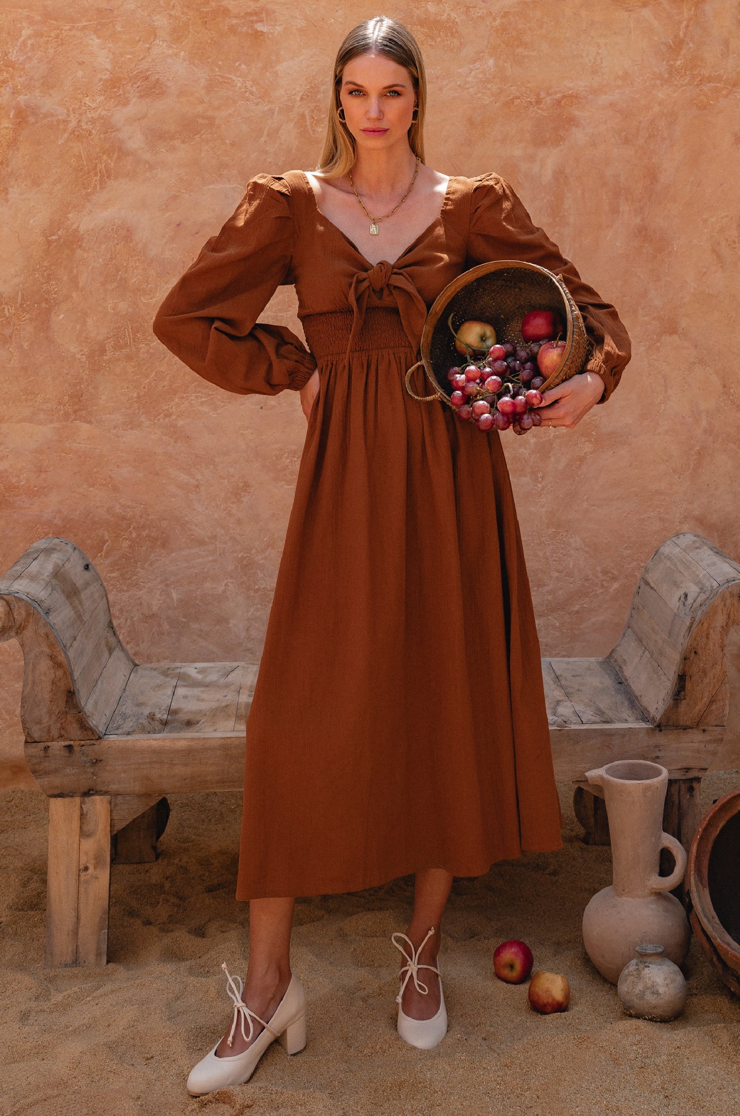 Narcisa Puffärmel Leinen Kleid