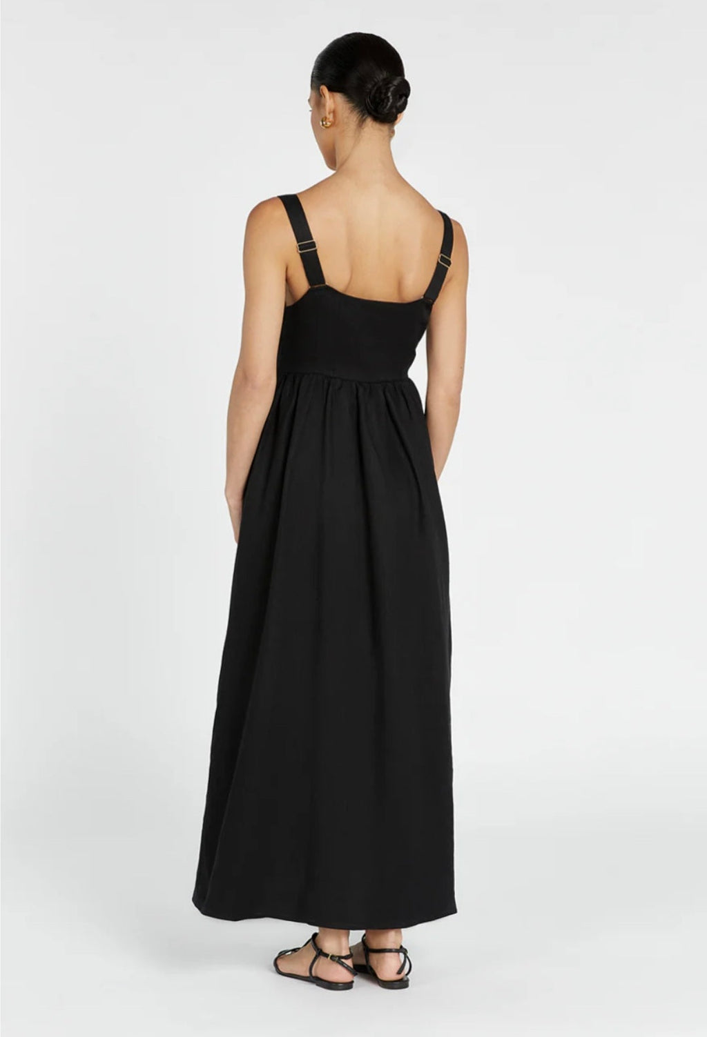 Black Linen Dress with Straps-3