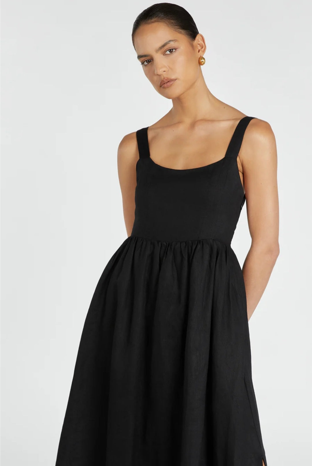 Black Linen Dress with Straps-1